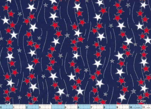Stars Silver Red Navy Wavy